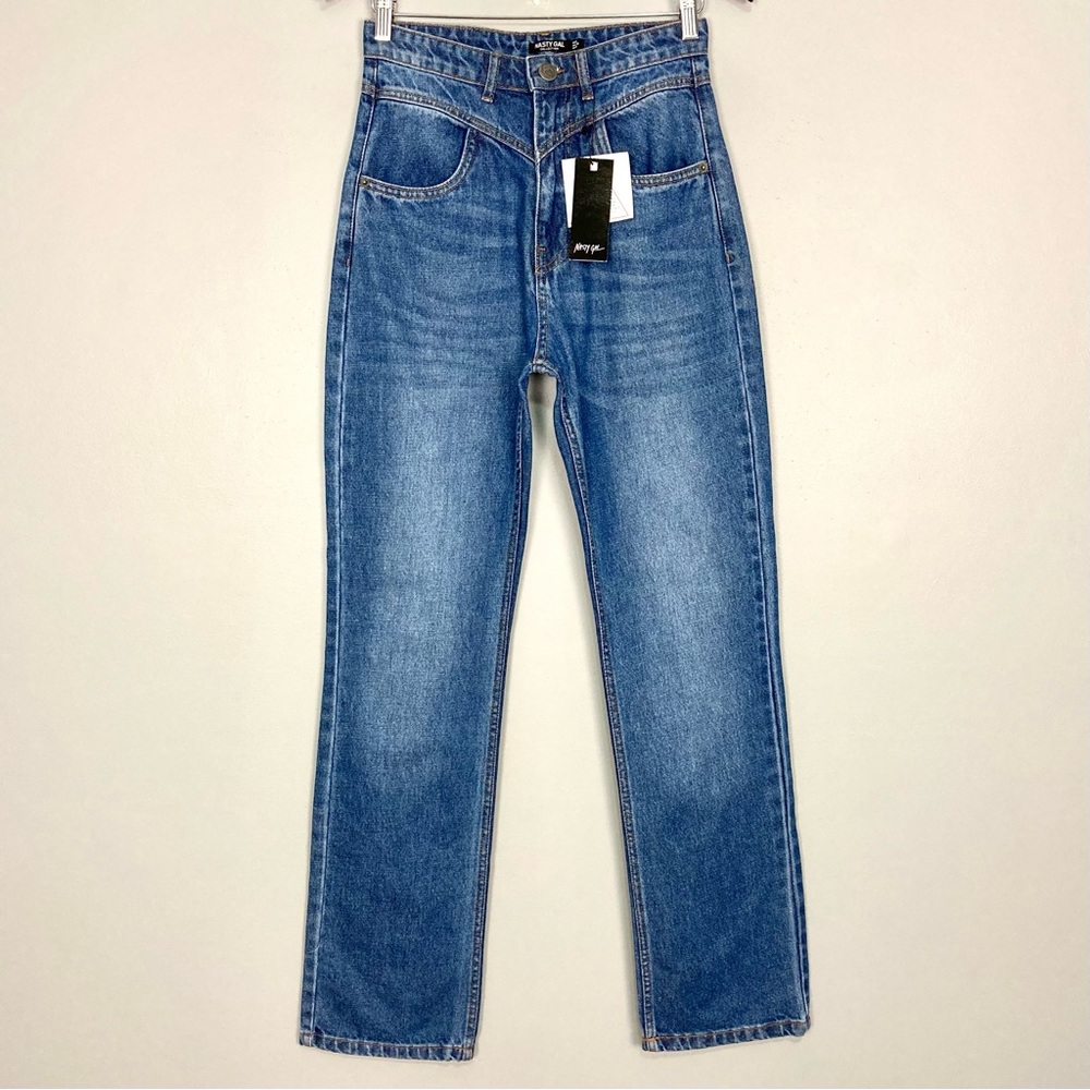 Nasty Gal Yoke Detail Straight Jeans Women’s Size 6 High Rise Western Retro Boho